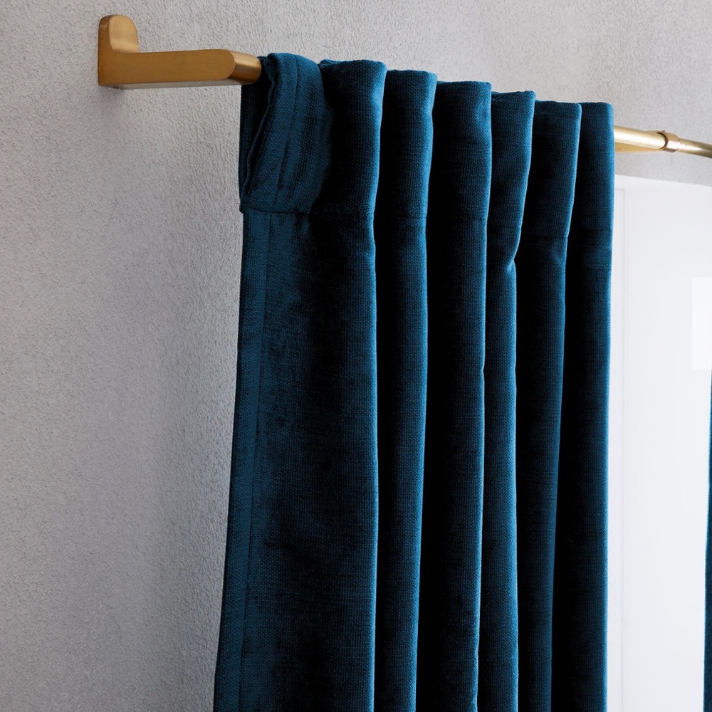 West Elm Worn Velvet Curtain Light Filtering Curtain in Regal Blue 48x96 - Picture 2 of 6
